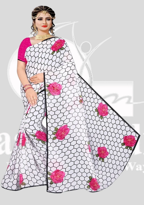 Wetless Printed Saree with Diamond - Simor - Pink Mix